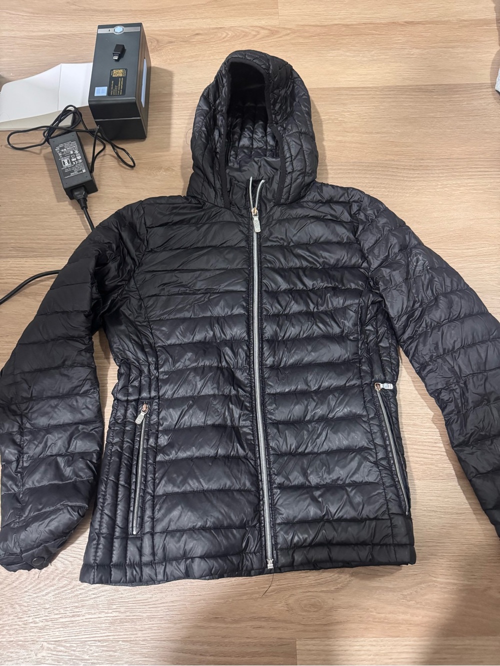Black Down Hooded CK Jacket - Women